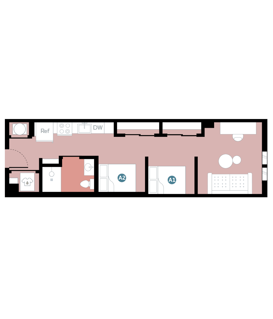 Rendering for Studio B floor plan