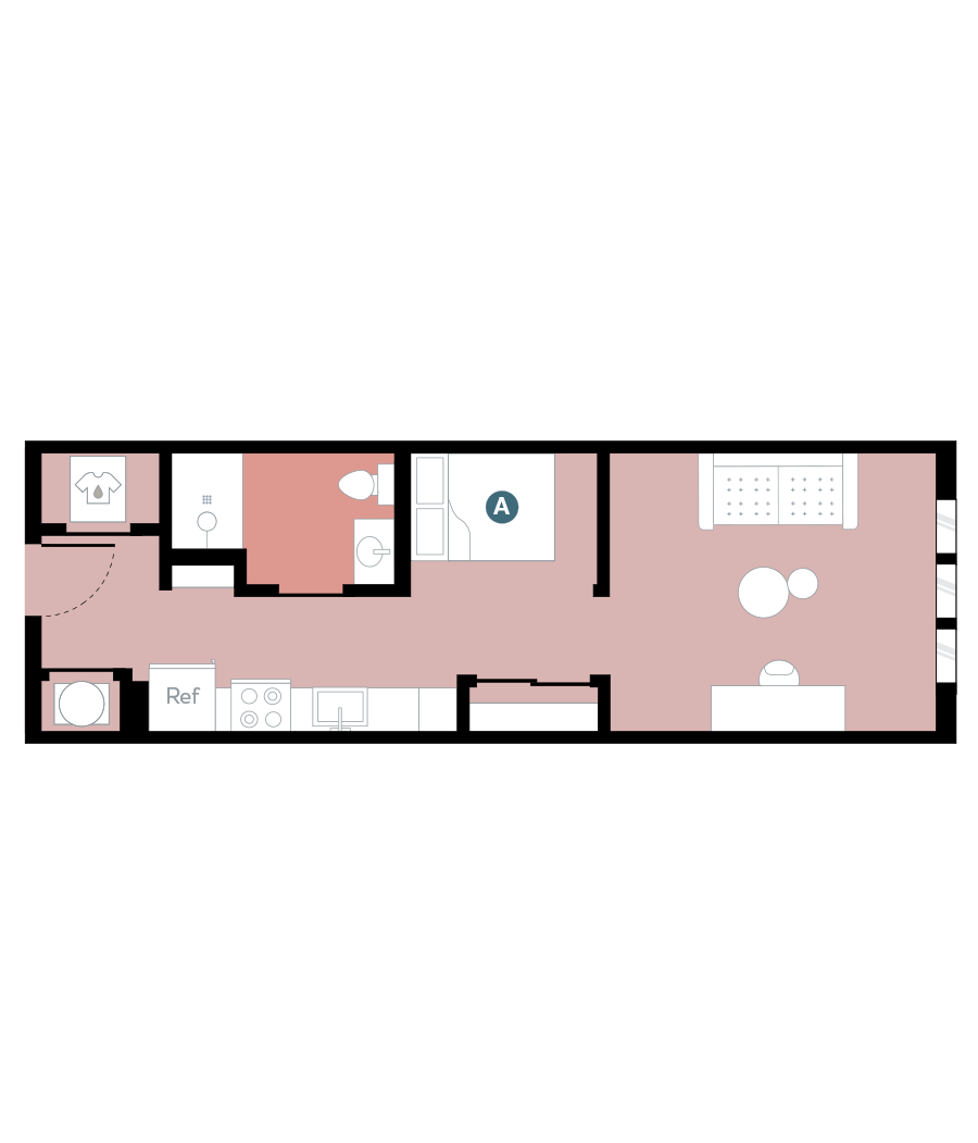 Rendering for Studio A floor plan