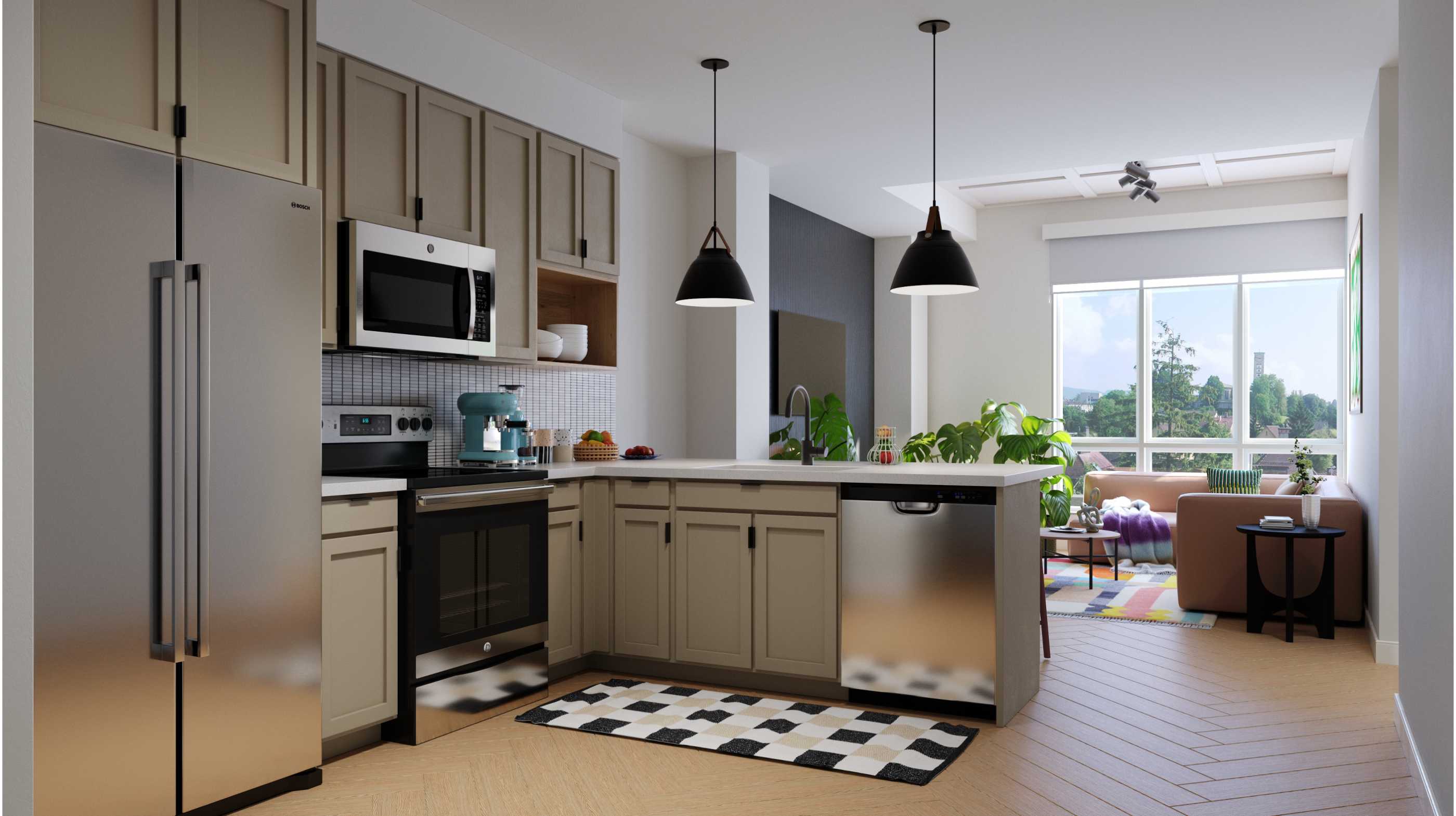 A kitchen with modern appliances